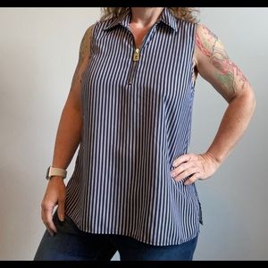 MICHAEL by Michael Kors Navy/White Blouse Size L